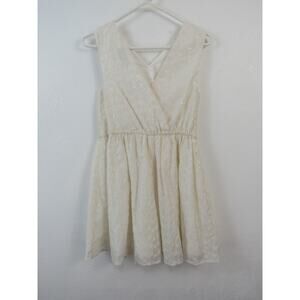 Zara Girls 13-14 White Sequins Eyelet Dress Fit & Flare Crossover Dress